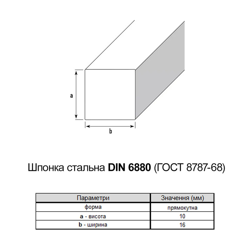 DIN6880 16х10 L-1000мм сталь шпонка призматическая без покрытия [95000000951610J000] Metalvis