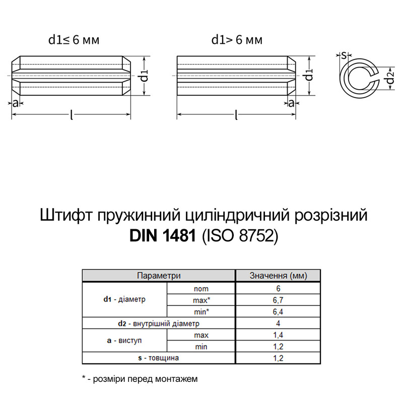 DIN1481 6х12 сталь штифт пружинный цилиндрический разрезной без покрытия [9500P0000956012P00] Metalvis