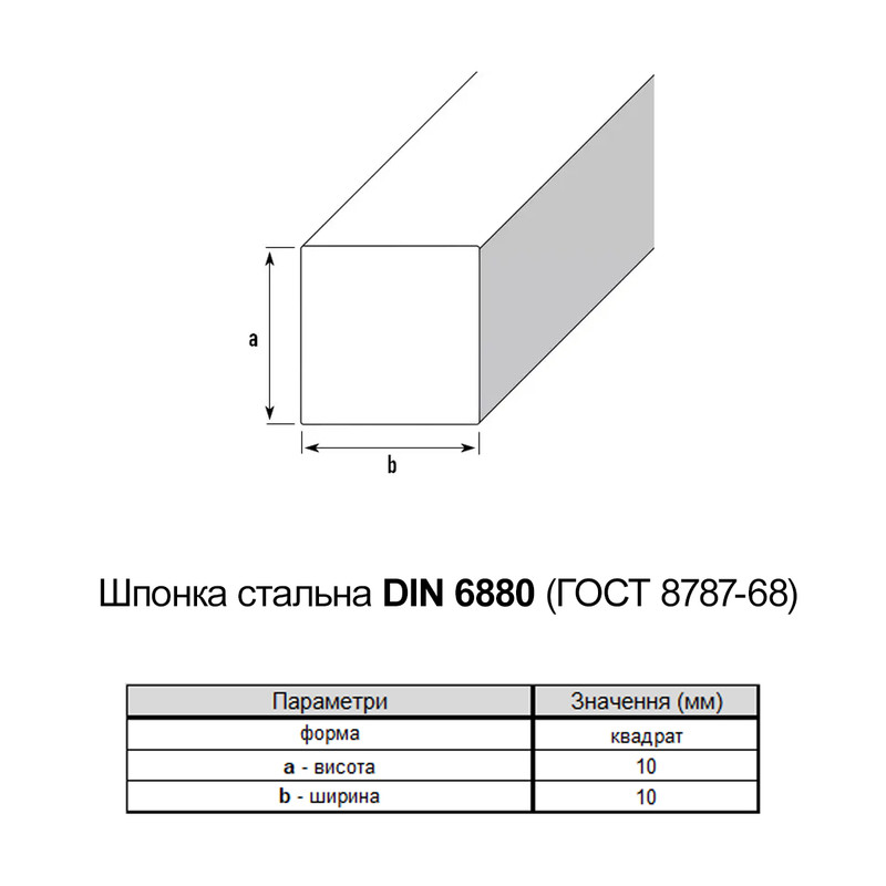 DIN6880 10х10 L-1000мм сталь шпонка призматическая без покрытия [95000000951010J000] Metalvis
