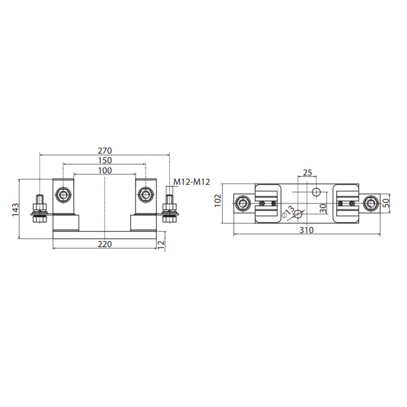 Тримач запобіжника 1p NH4 1250A PK (M12-M12) [4122006] ETI