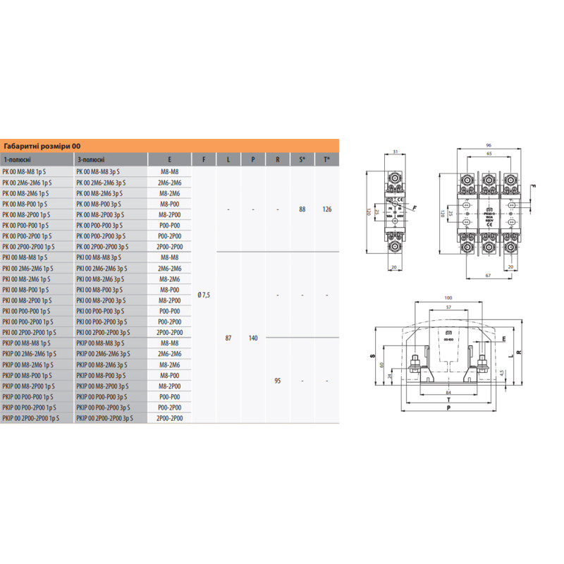 Держатель предохранителя 1p NH00 160A PK (M8-M8) S [4123000] ETI