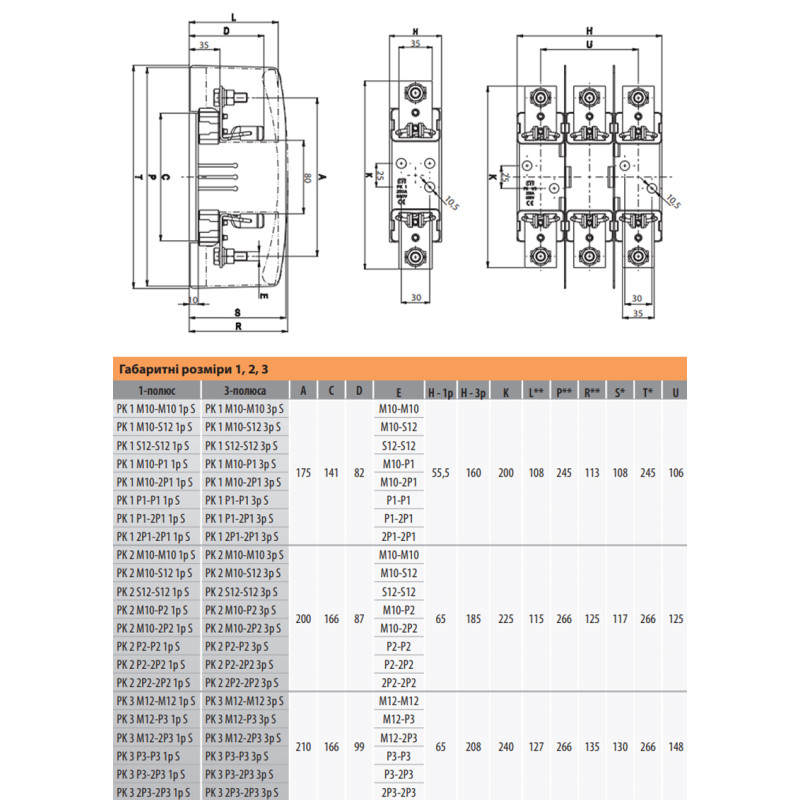 Тримач запобіжника 3p NH3 630A PK (M12-M12) S [4132400] ETI