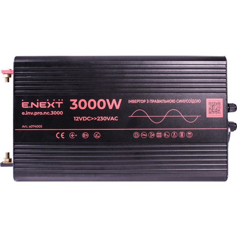 Инвертор 12/220В 3000Вт 220x360x150мм IP20 чистый синус [s074005] E.NEXT e.inv.pro.nc.3000