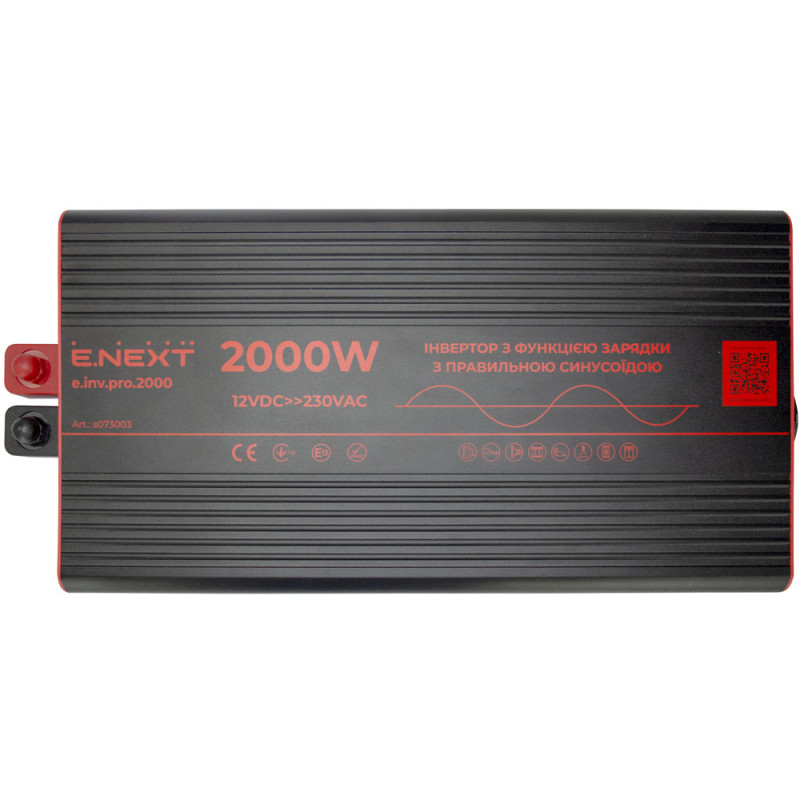 Инвертор с функцией зарядки 12/220В 2000Вт 90х220х410мм IP21 чистый синус [s073003] E.NEXT e.inv.pro.2000
