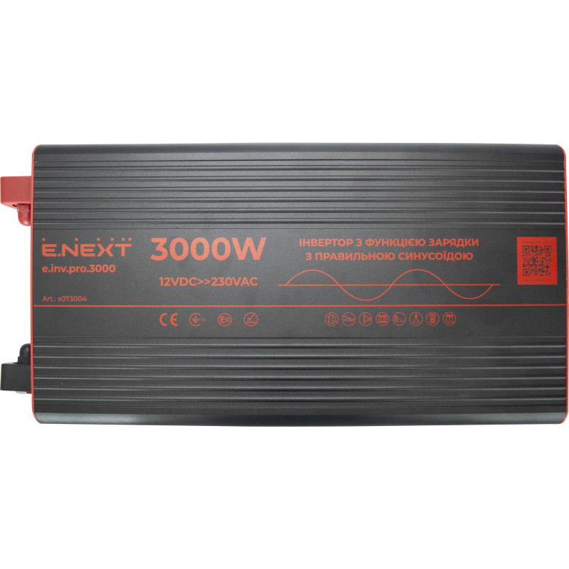 Инвертор с функцией зарядки 12/220В 3000Вт 150х220х410мм IP21 чистый синус [s073004] E.NEXT e.inv.pro.3000