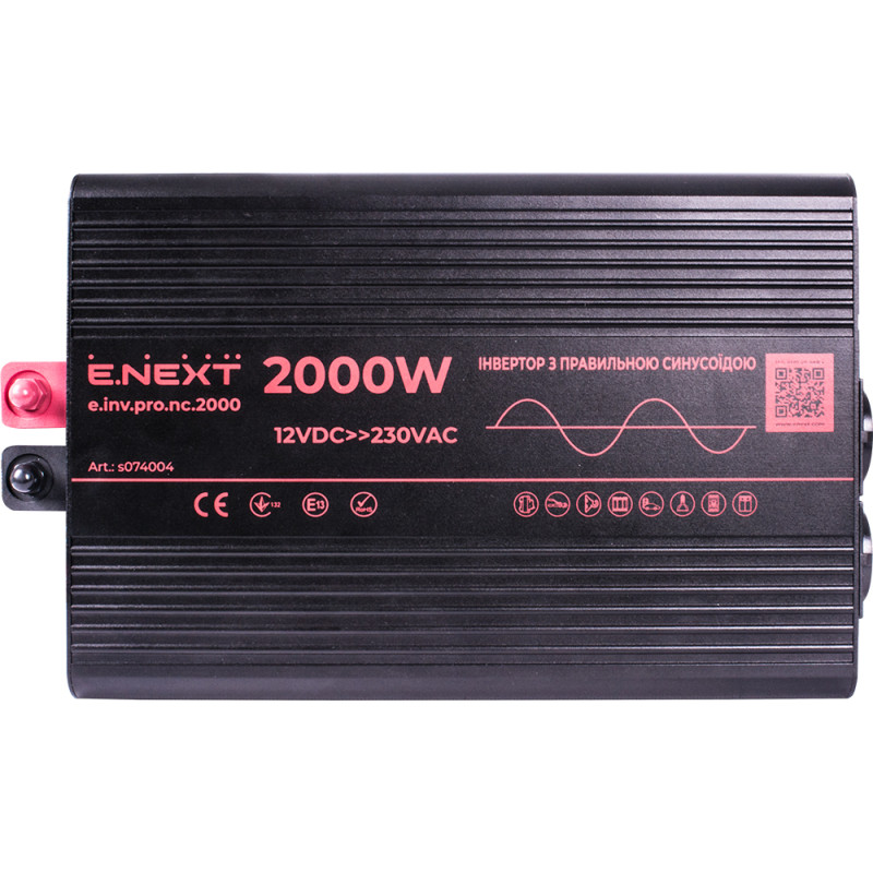 Інвертор 12/220В 2000Вт 220х320х90мм IP20 чистий синус [s074004] E.NEXT e.inv.pro.nc.2000